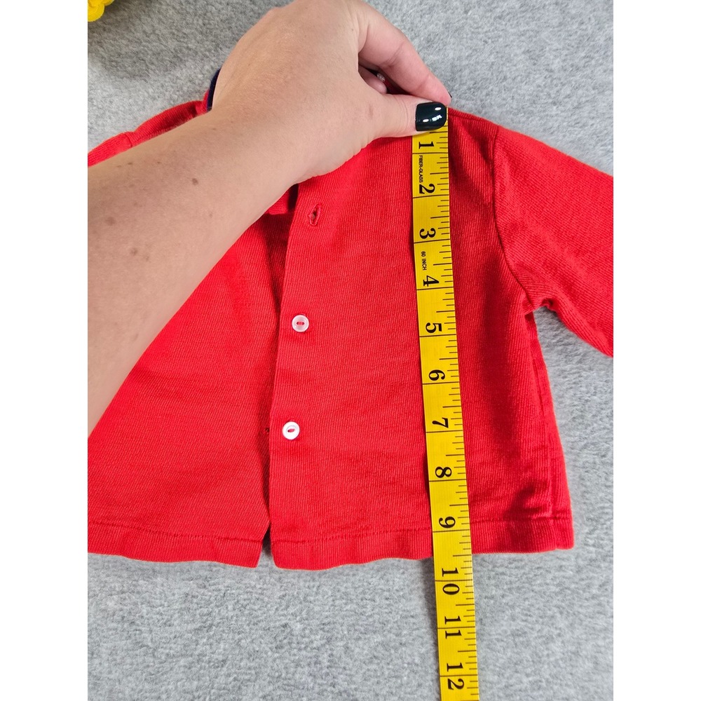 Vintage 70s Baby Boy Red Cardigan Navy Blue Pants Set Sport Football Detail 6-9m - Picture 11 of 16